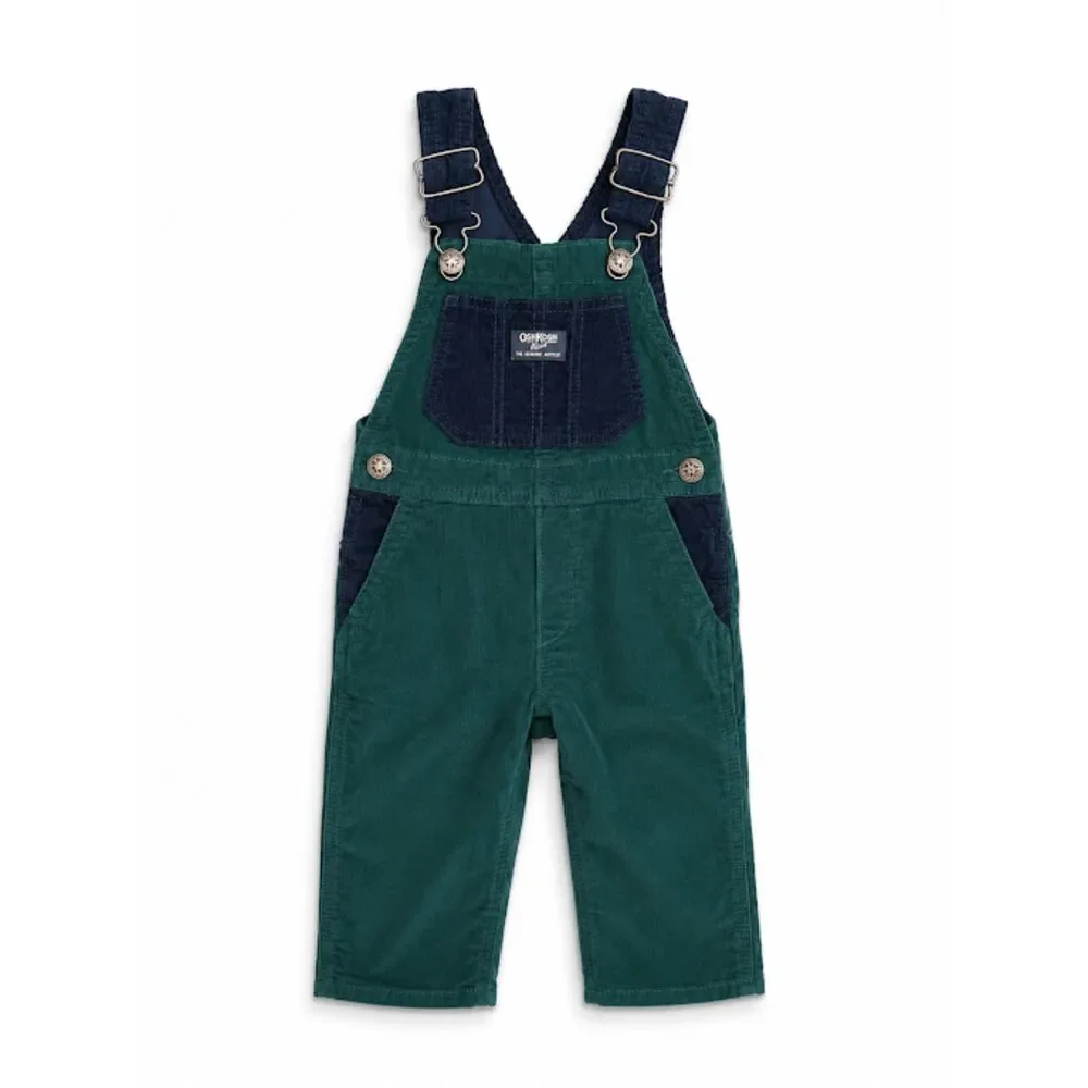 OshKosh B'gosh 2T Green Corduroy Overalls Navy Bib Toddler